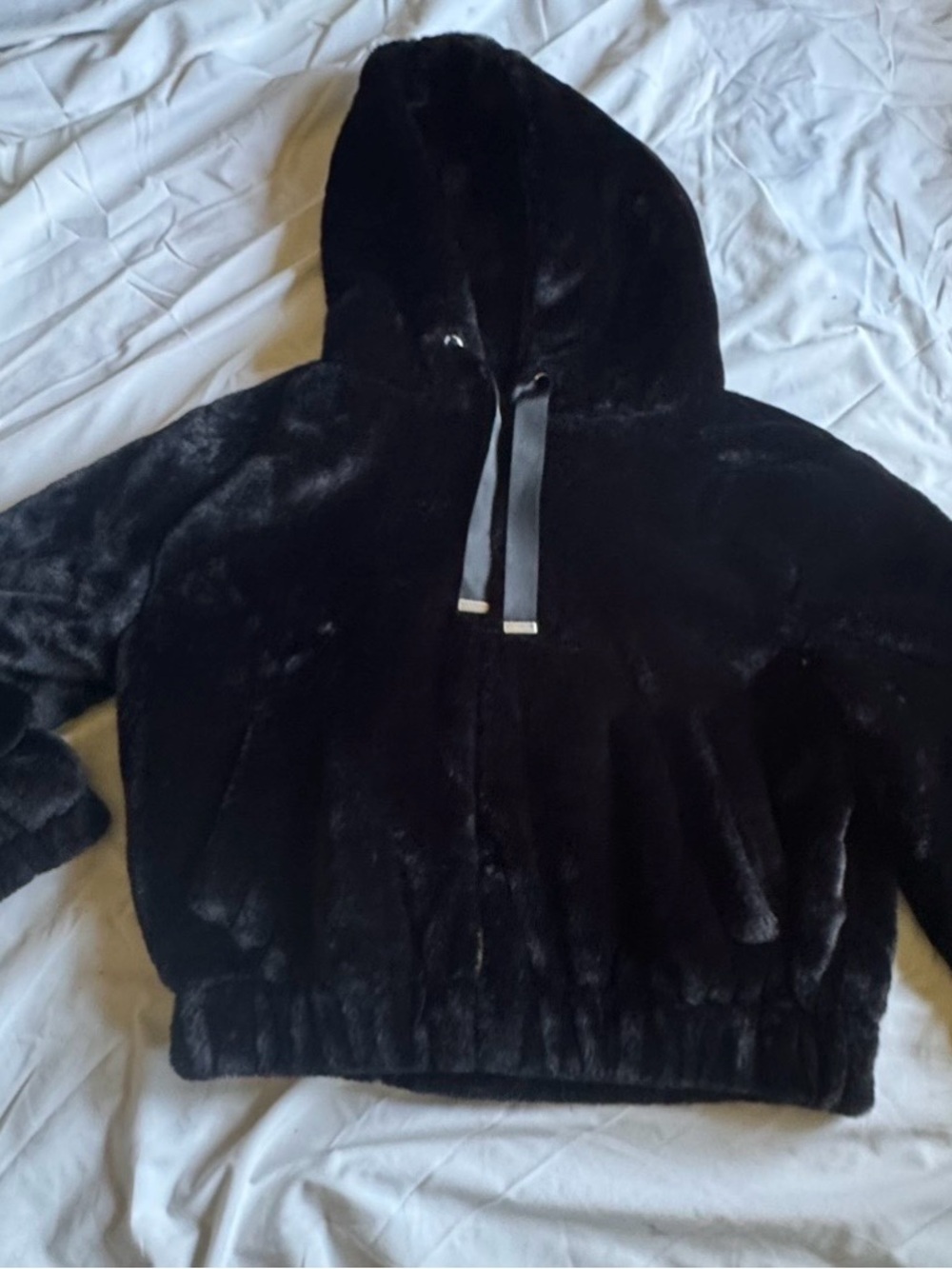 Rachel Zoe Black Plush Faux-Fur Hooded Jacket